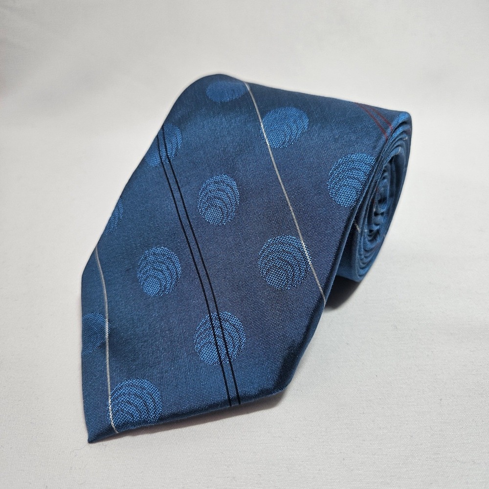 Christian Dior Mens Silk Tie‎ Blue Textured Circle Diagonal Pinstripe 3.25"x55"